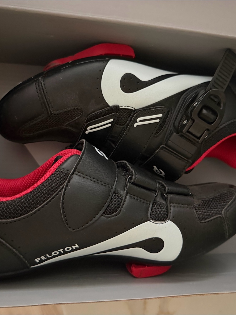 Peloton Womens Black, Red & White Cycling Shoes